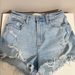 Abercrombie & Fitch Curve Love Frayed Light Blue Jean Shorts